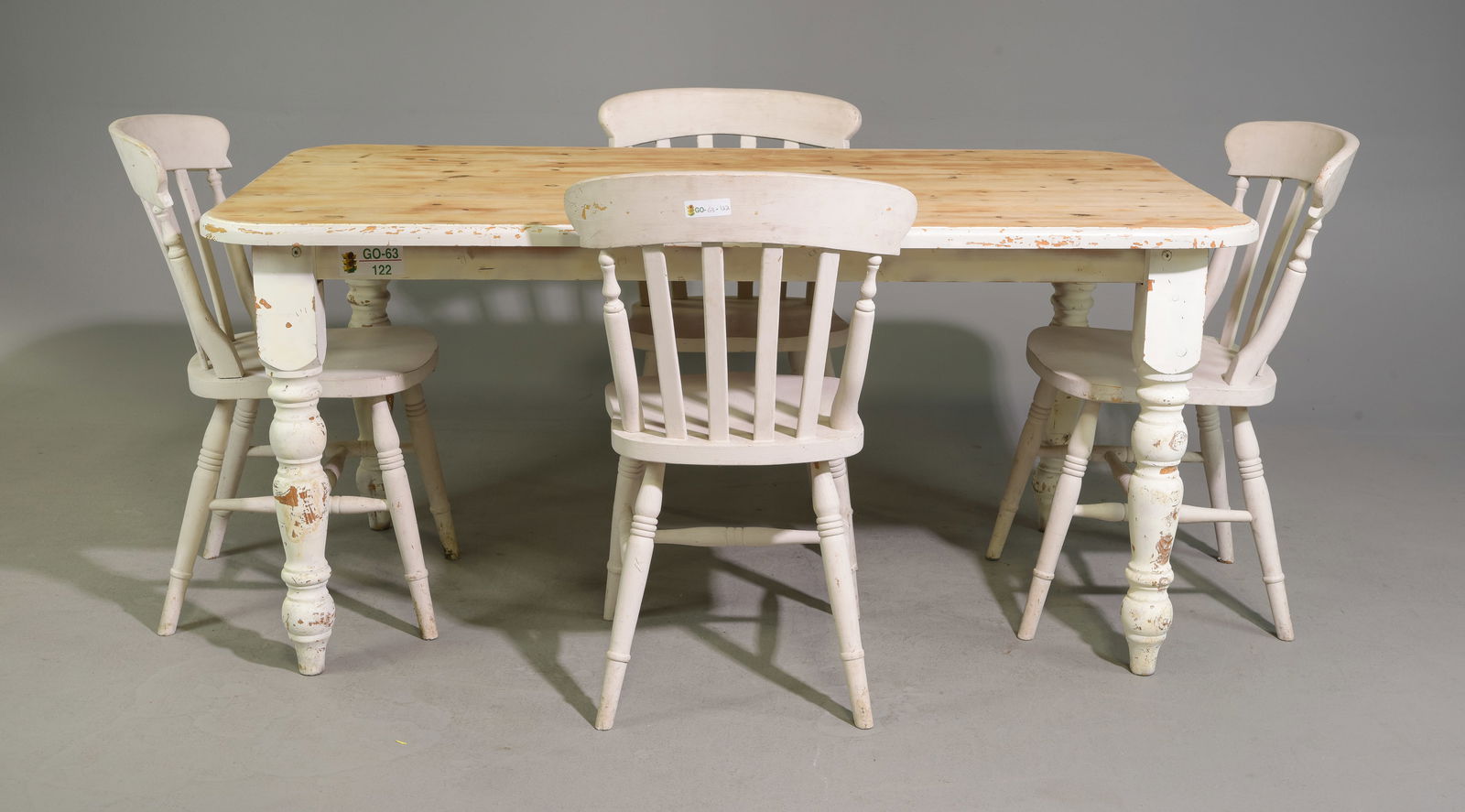 British Painted Pine Turned Leg Table & 4 Chairs (1 of 5)