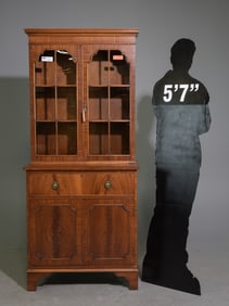 British Mahogany Secretary Bookcase With Leaded Glass