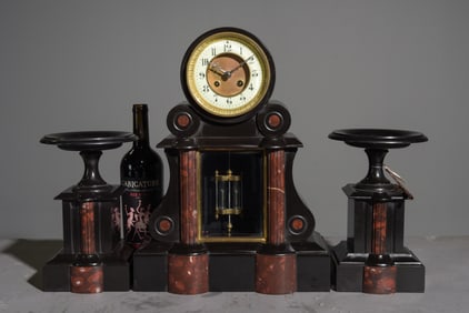 Napoleon III Style Marble Clock with Garnitures