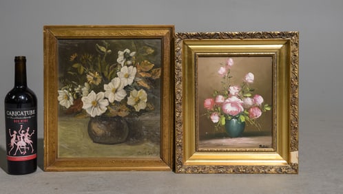 2 Framed Oil on Canvas Floral Still Life - Signed