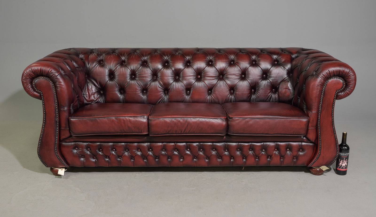 Danish Red Leather Chesterfield Three Seater Sofa (1 of 5)