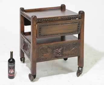 British Oak Carved Drop Side Trolley