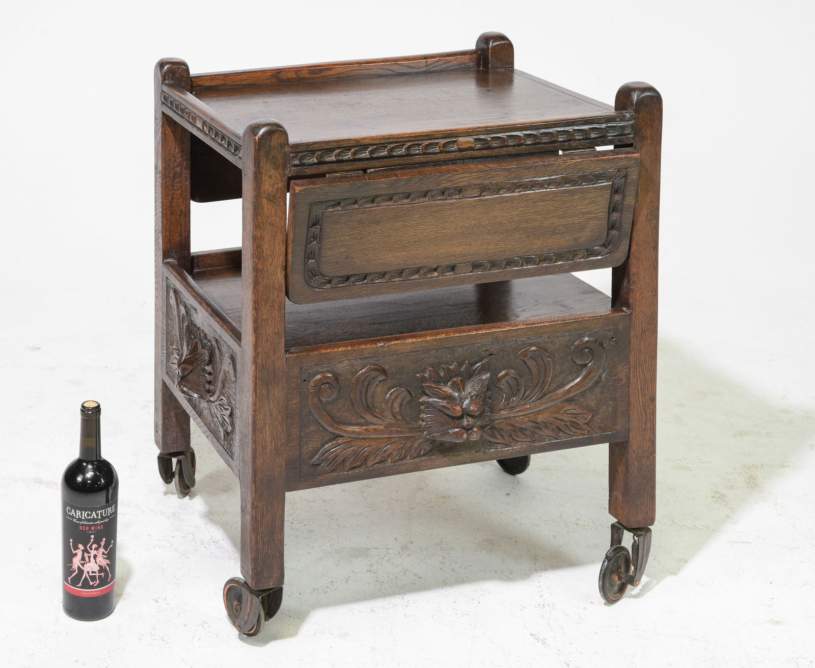British Oak Carved Drop Side Trolley (1 of 3)