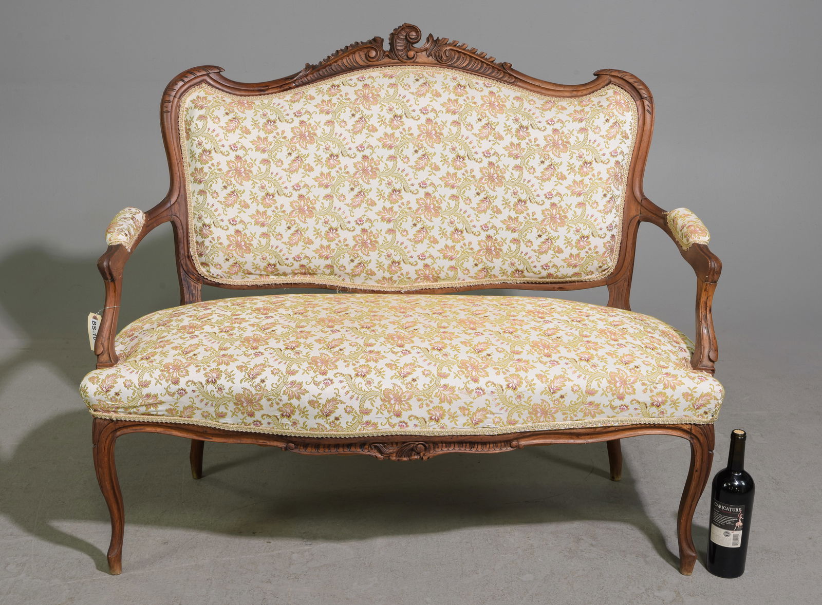 Louis XV Style Upholstered French Settee: Louis XV Style Upholstered French Settee - 40 inches tall x 48 x 27, seat height is 18 inches