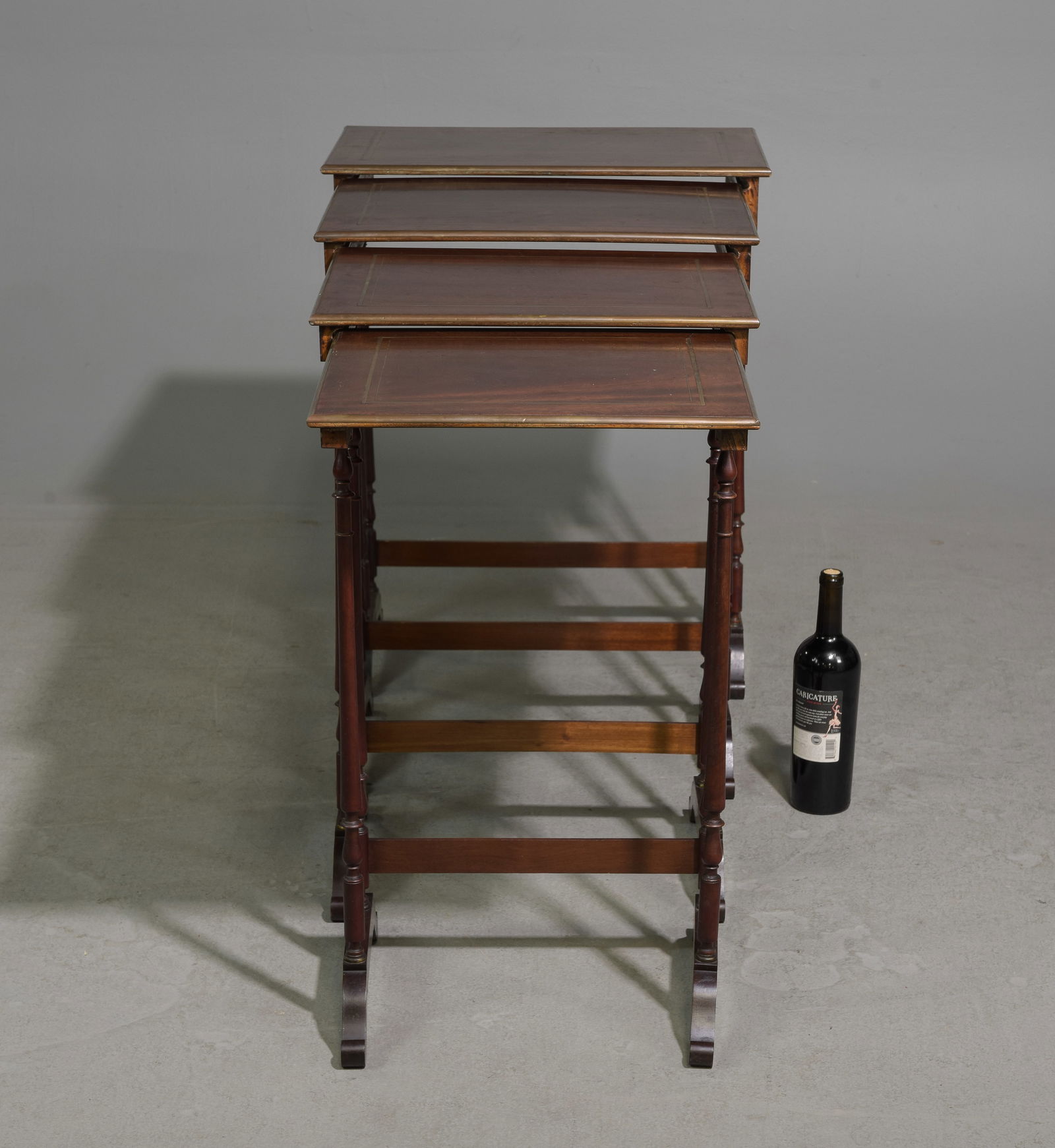 French Inlaid Mahogany Nest of 4 Tables: French Inlaid Mahogany Nest of 4 Tables - 29 inches tall x 22.5 x 14.5