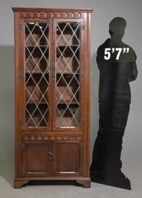 British Oak Leaded Glass Bookcase