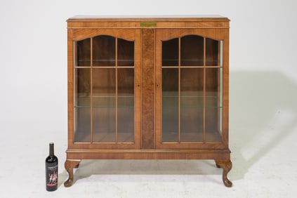 British Walnut Ball & Claw Display Cabinet