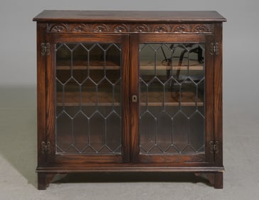 British Oak Leaded Glass Bookcase