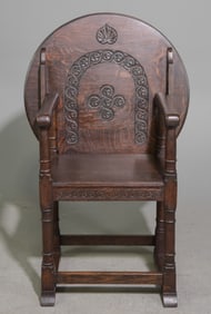British Carved Oak Monks Bench
