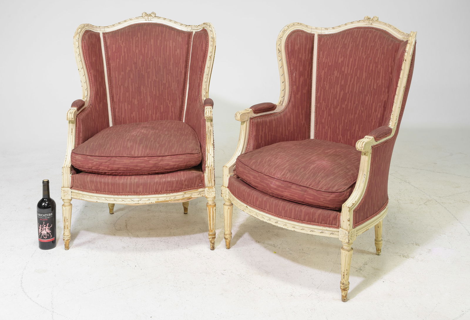 Louis XVI Style Pair of Painted Wing Back Arm Chairs (1 of 5)