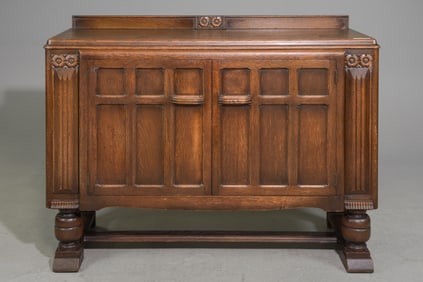 British Carved Oak Double Door Sideboard