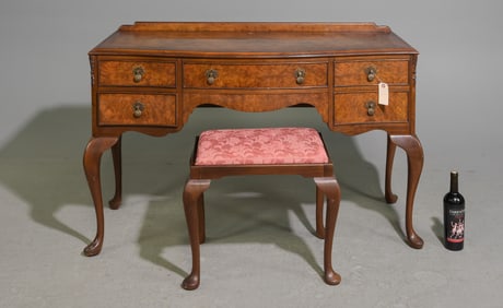 English Walnut Dressing Table And Stool