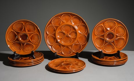 13pc French Earthenware Scallop Plate Set