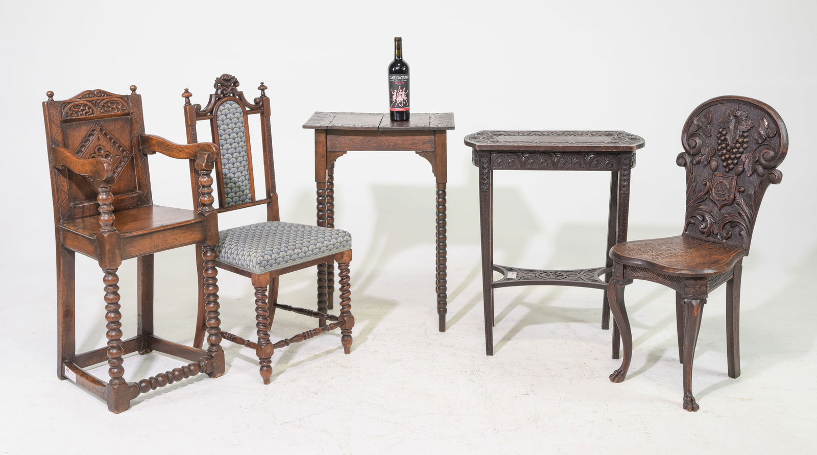 5pcs Assorted English 3 Carved Chairs & Two Side Tables (1 of 6)