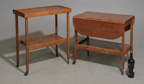 British Oak Drop Sided Trolley & 2 Tier  Trolley