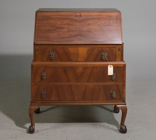 English Walnut Drop Front Desk / Bureau c.1930's