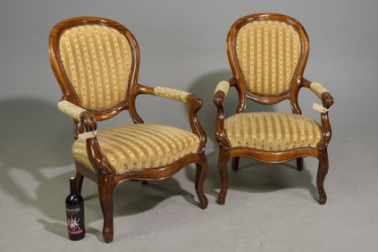 Danish Pair of Beech Wood Upholstered Arm Chairs