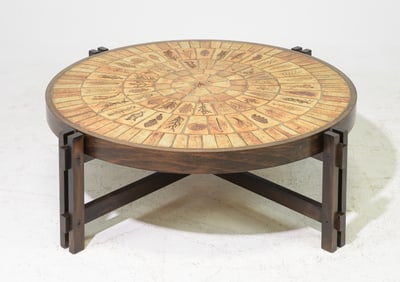 French Tiled Top Round Coffee / Cocktail Table