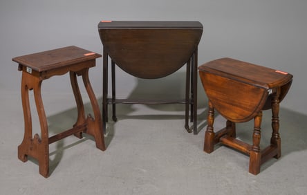 2 English Oak Drop Leaf Tables & 1 Occasional Table