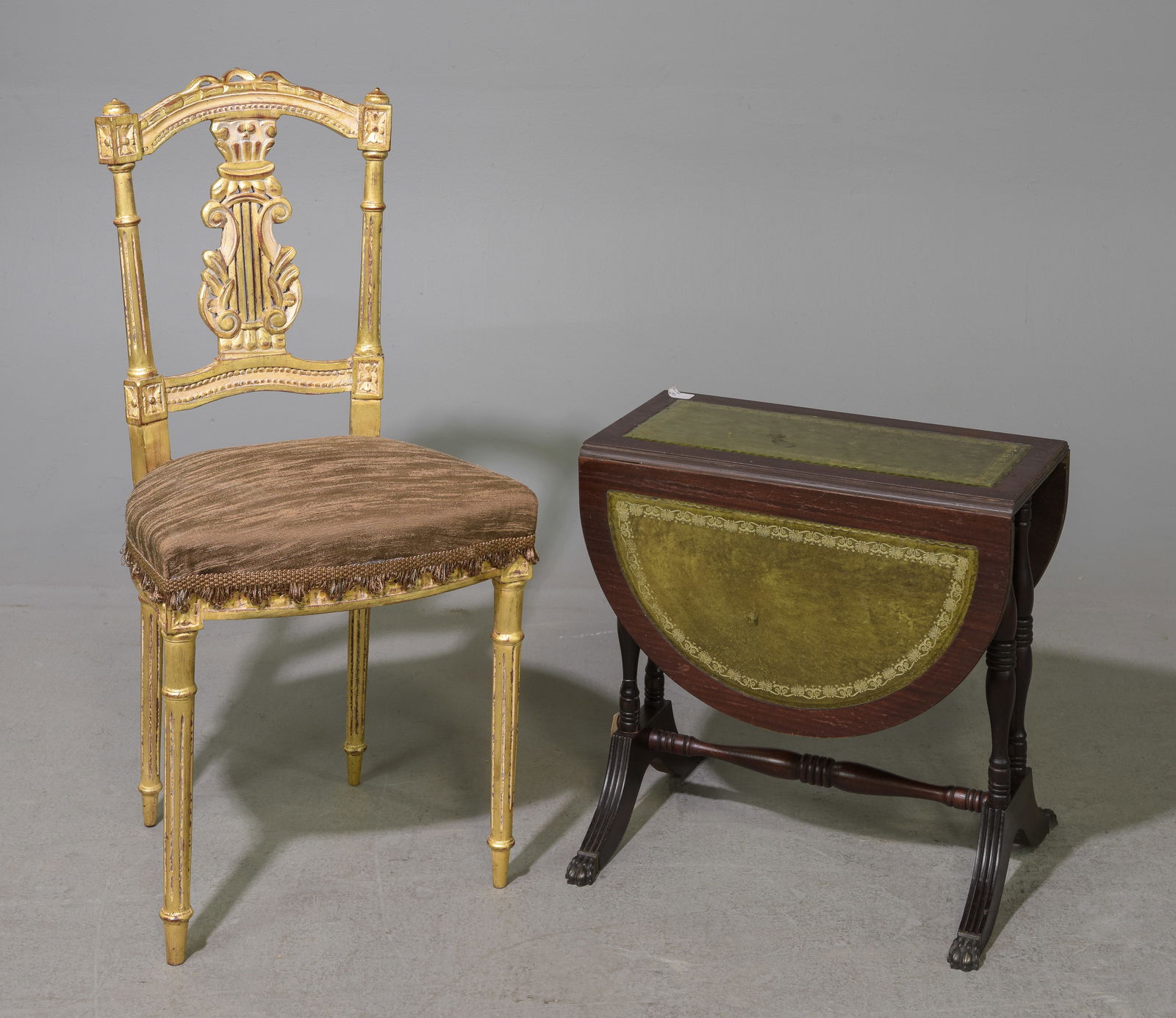 Leather Top Drop Leaf Table & Gold Gilded Side Chair (1 of 5)