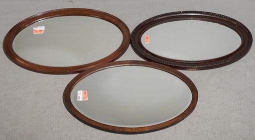 3 English Oak Oval Framed Mirrors