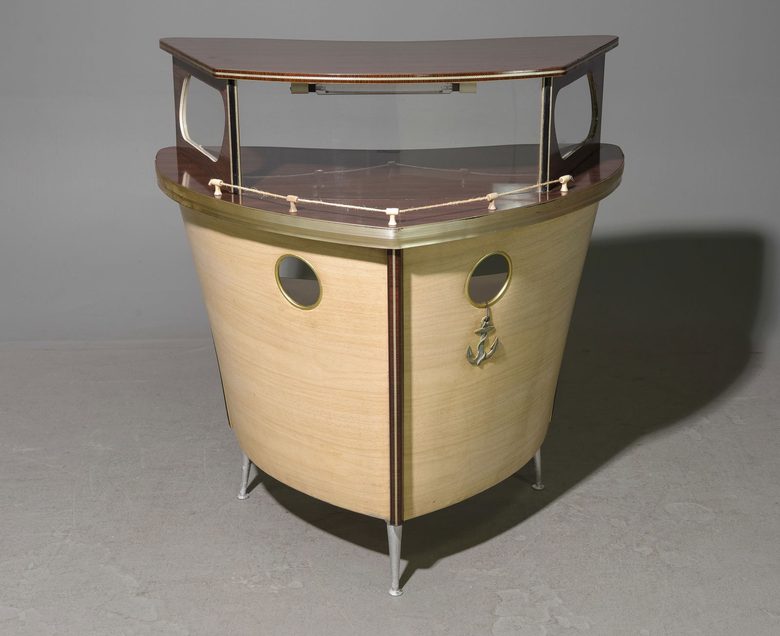 Mid Century Modern Boat Shaped Tiki Style Cocktail Bar (1 of 11)