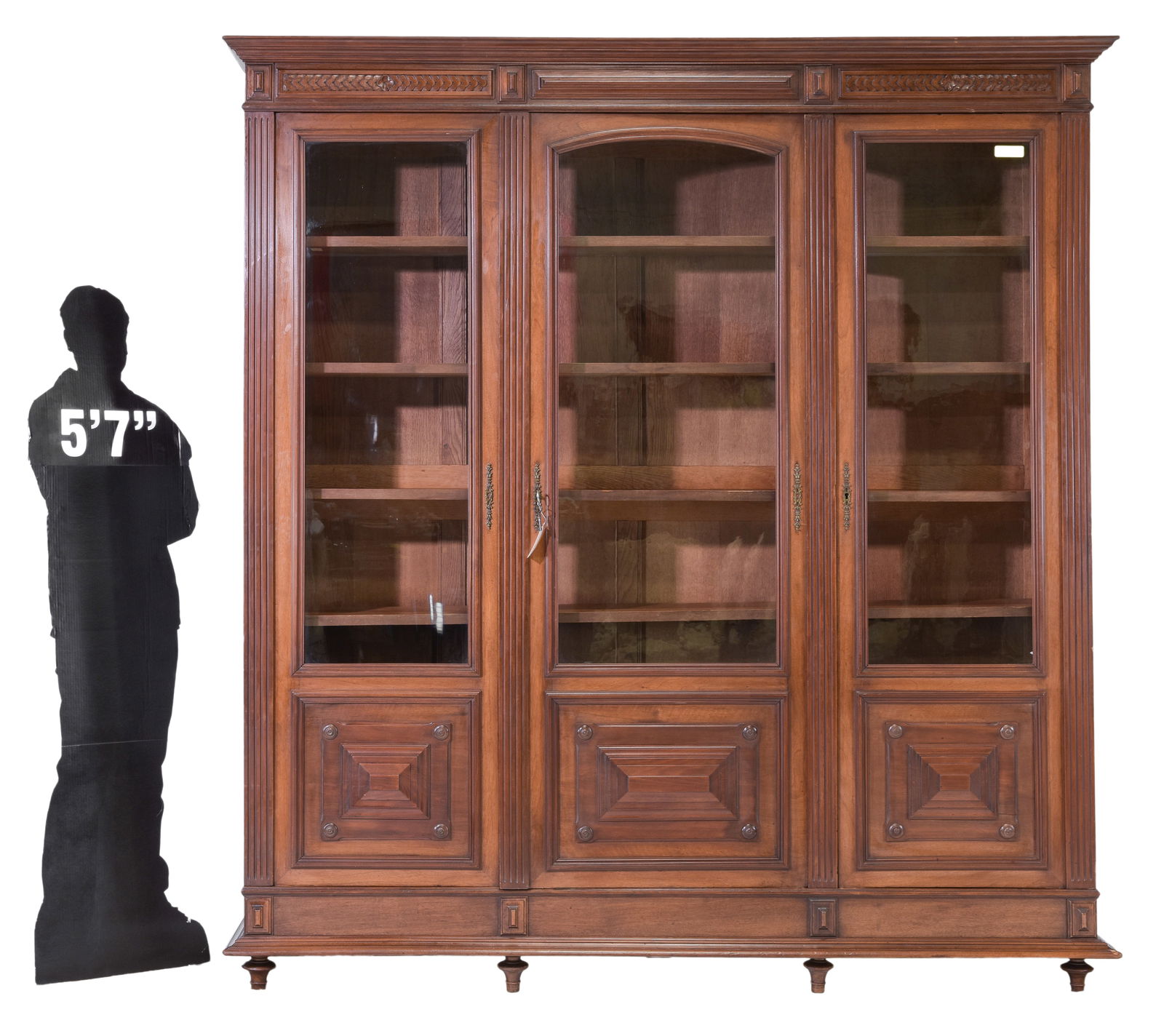 Henri II Style Large Walnut Triple Door Bookcase (1 of 7)