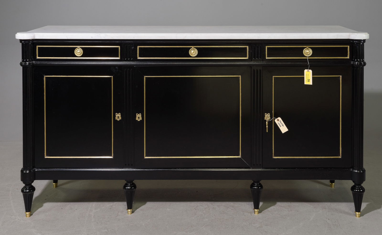 Louis XVI Style White Marble Top Black Sideboard (1 of 7)