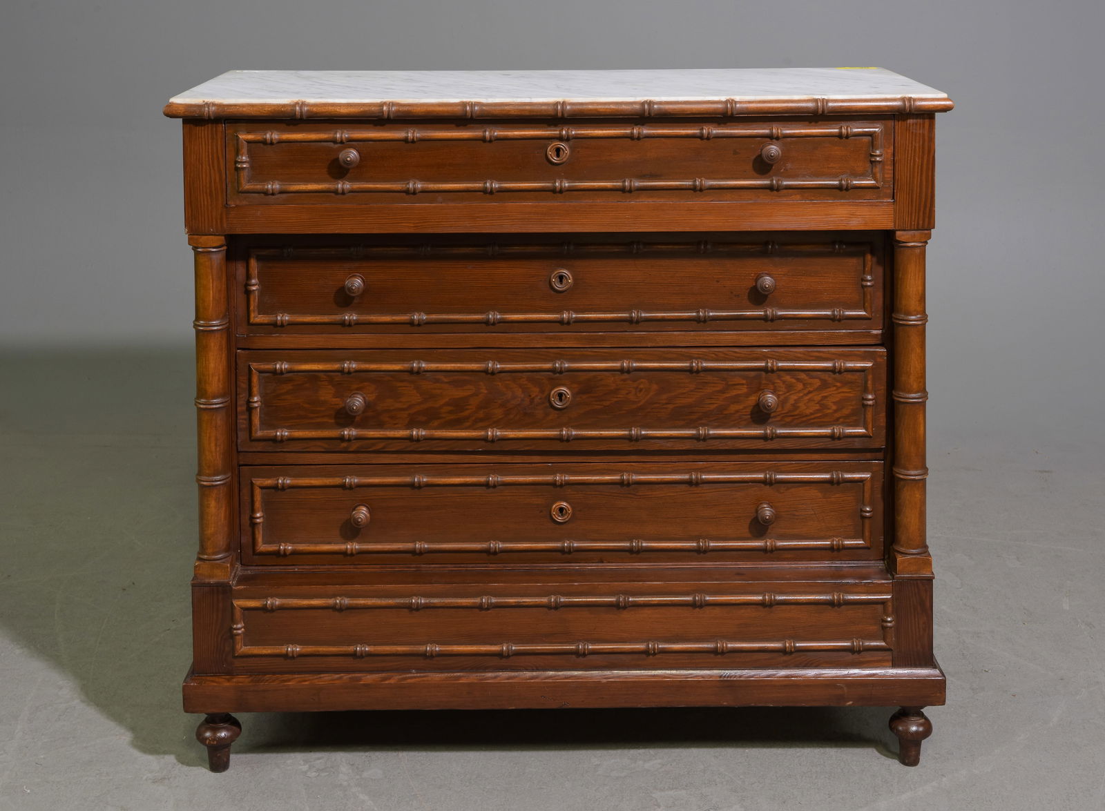 Faux Bamboo White Marble Top Chest with Columns (1 of 5)