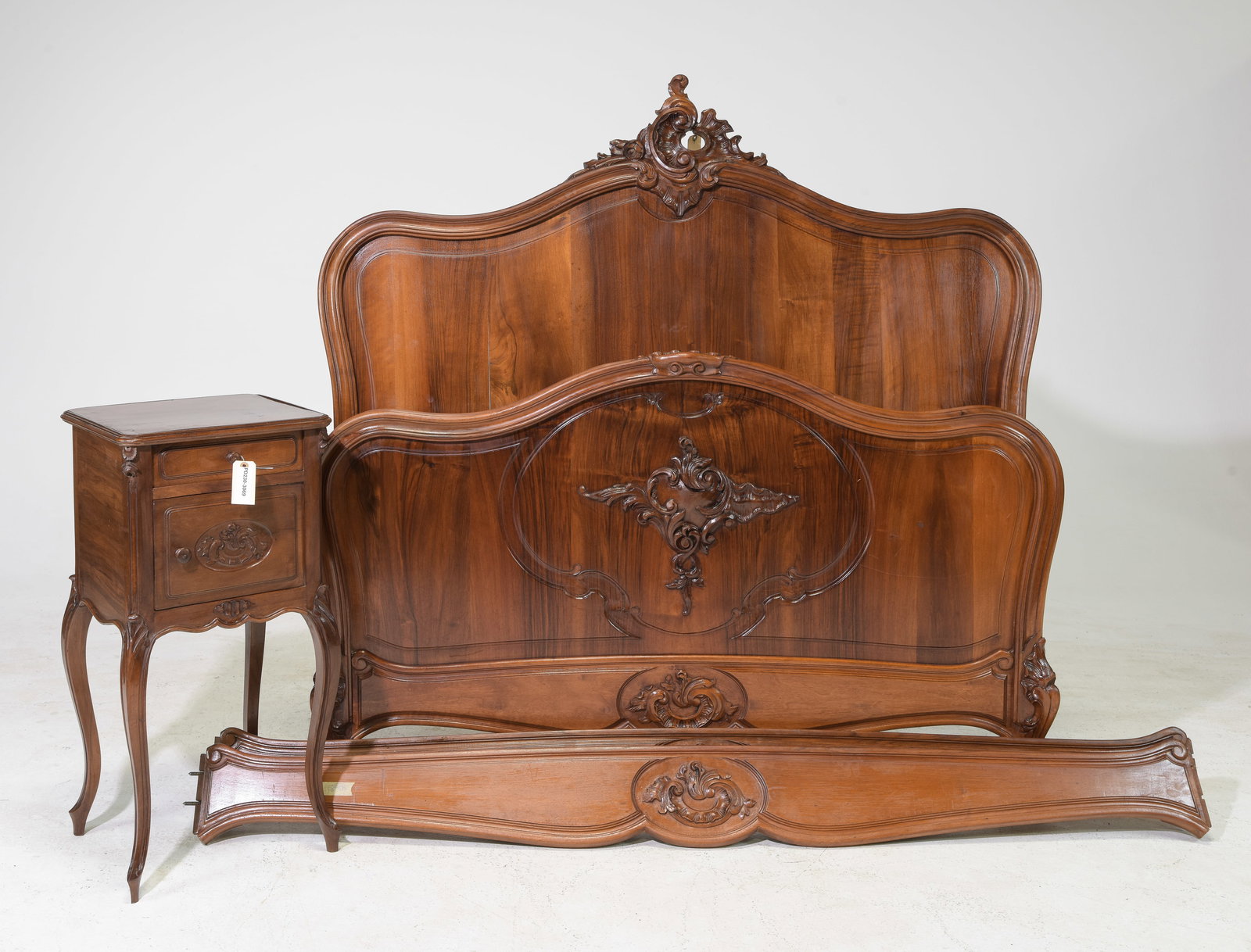 Louis XV Style Walnut Bed with Rails & Nightstand (1 of 5)