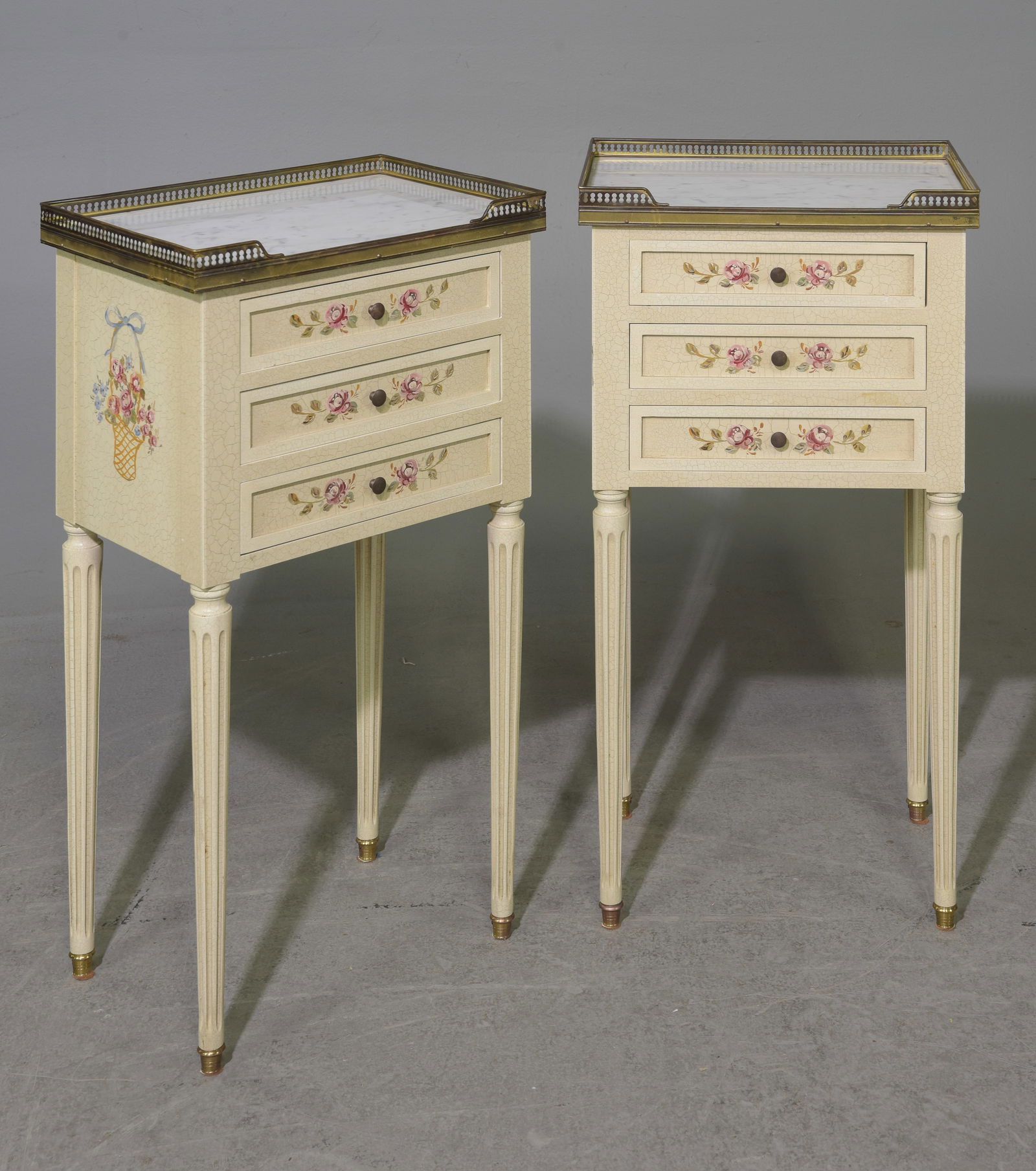 Louis XVI Style Pair of Painted Marble Top Chests (1 of 4)