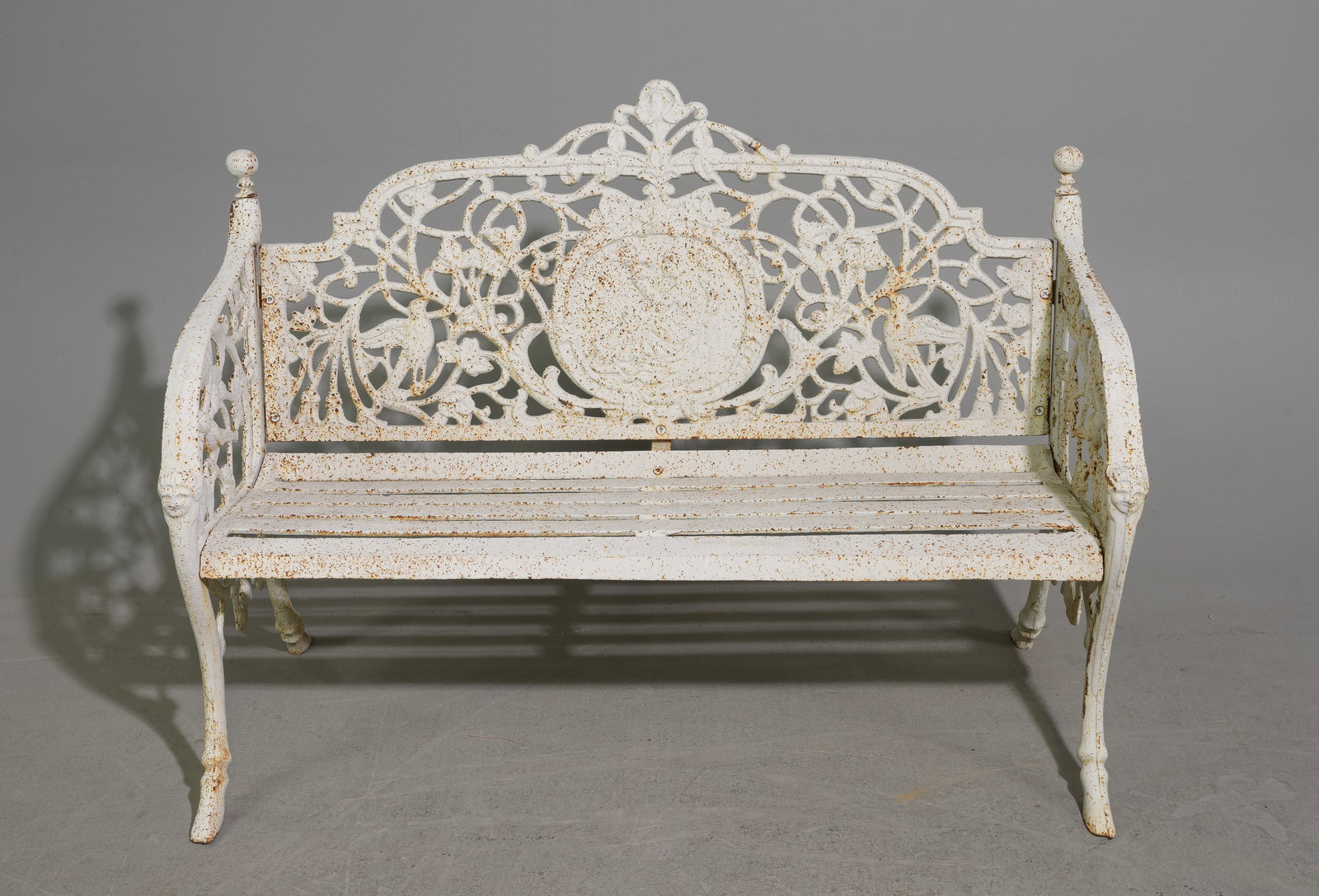French Style Heavy White Painted Cast Iron Bench (1 of 6)