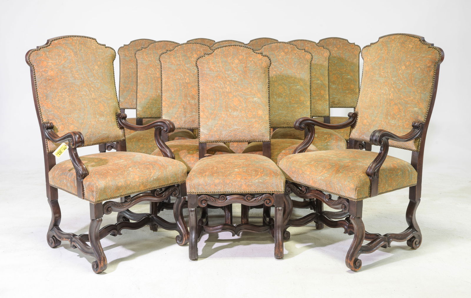 French Set of 12 Upholstered Oak Dining Chairs (1 of 5)