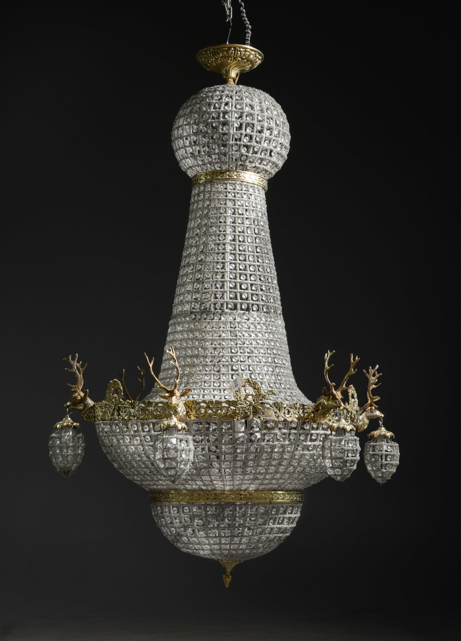 Empire Style Monumental Stag Head Chandelier #1: Empire Style Monumental Crystal & Gilded Stag Head Chandelier - 60 in tall x 36 inch diameter approximately