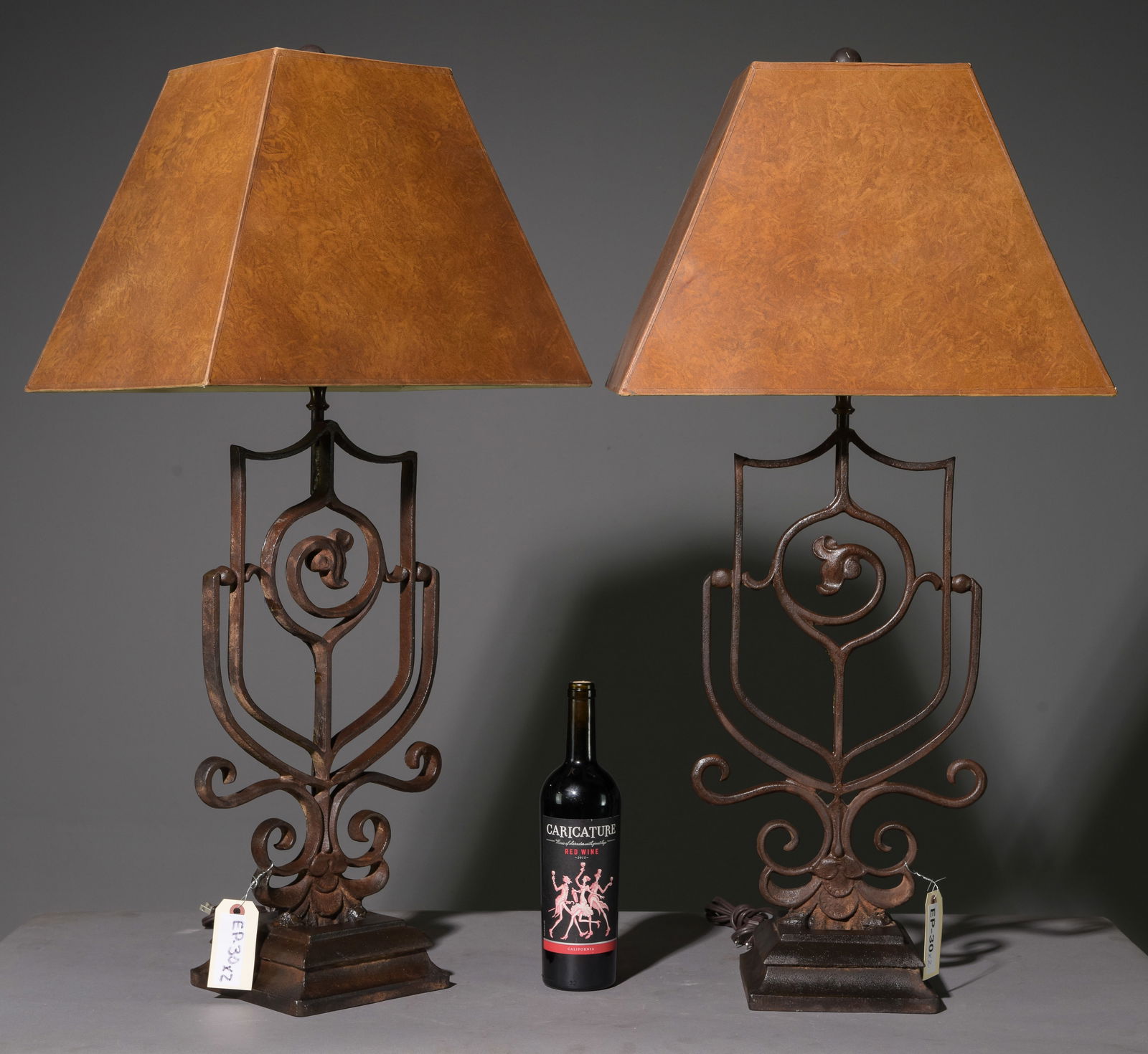 Pair Of Iron Shield Table Lamps With Shades (1 of 4)