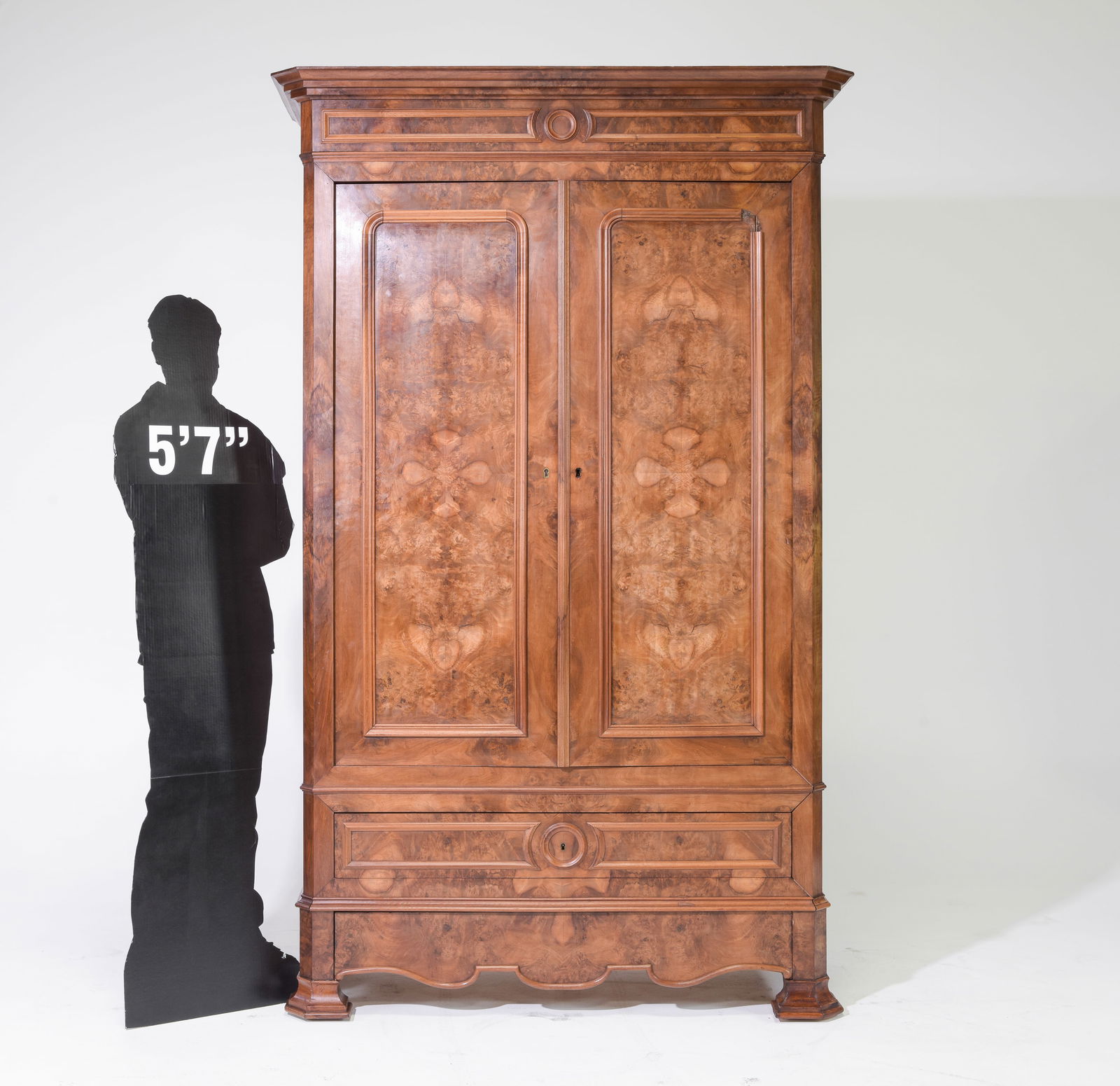 Louis Philippe Style Burled Walnut Double Door Armoire: French Louis Philippe Style Burled Walnut Double Door Armoire C.1920's - 30's - 86.5 inches tall x 54 x 21