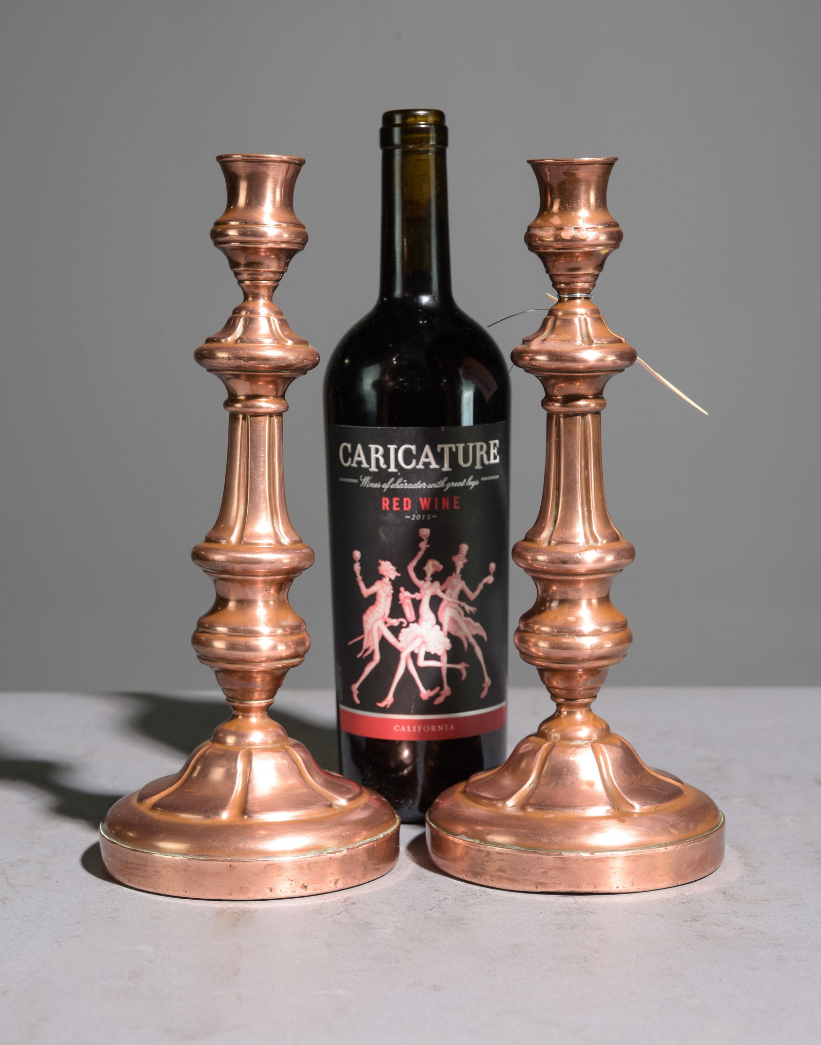 French Polished Copper Pair Of Candlesticks: French Polished Copper Pair Of Candlesticks - 11 inches tall x 5 inch diameter