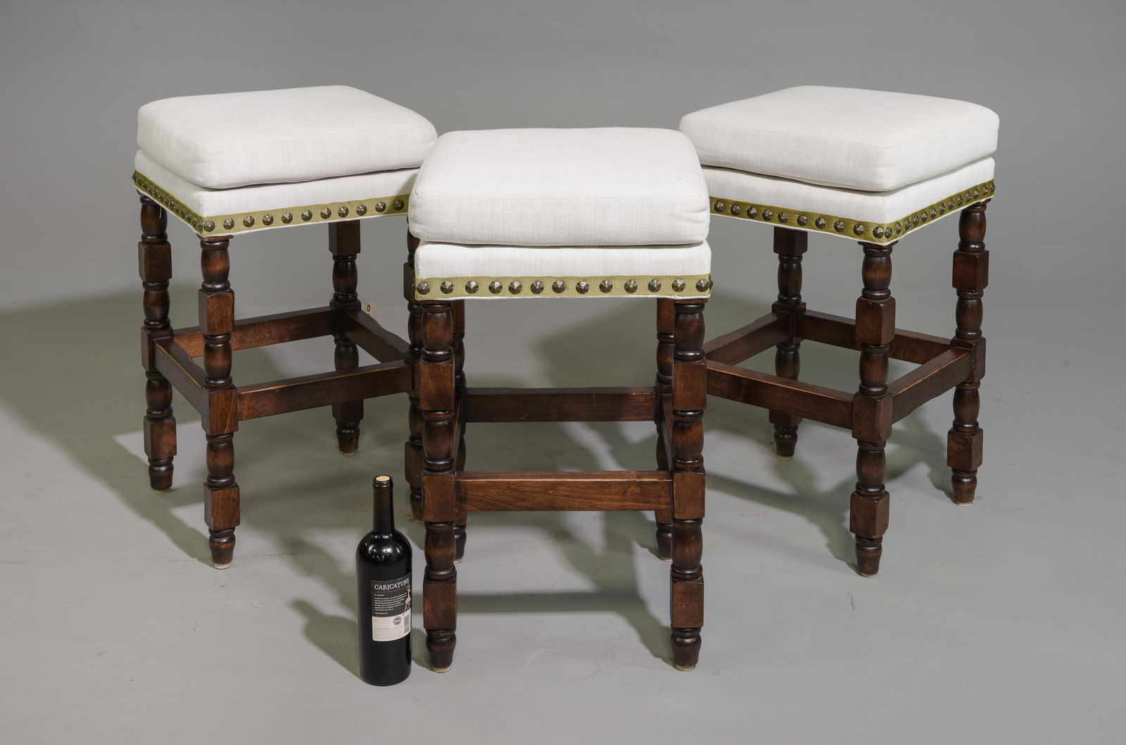 3 Oak Newly Upholstered Counter Stools (1 of 4)