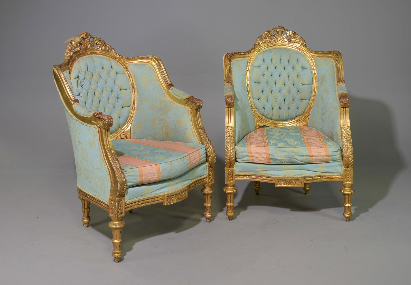 Louis XVI Style Gold Painted Large Arm Chairs (1 of 5)