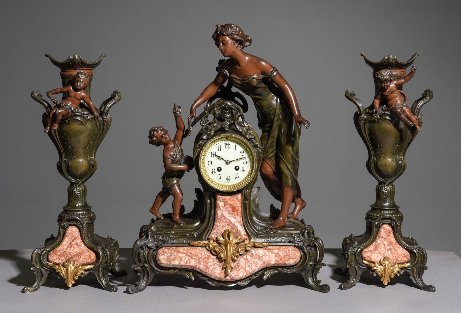 French Art Nouveau Style Figural Clock with Garnitures (1 of 8)