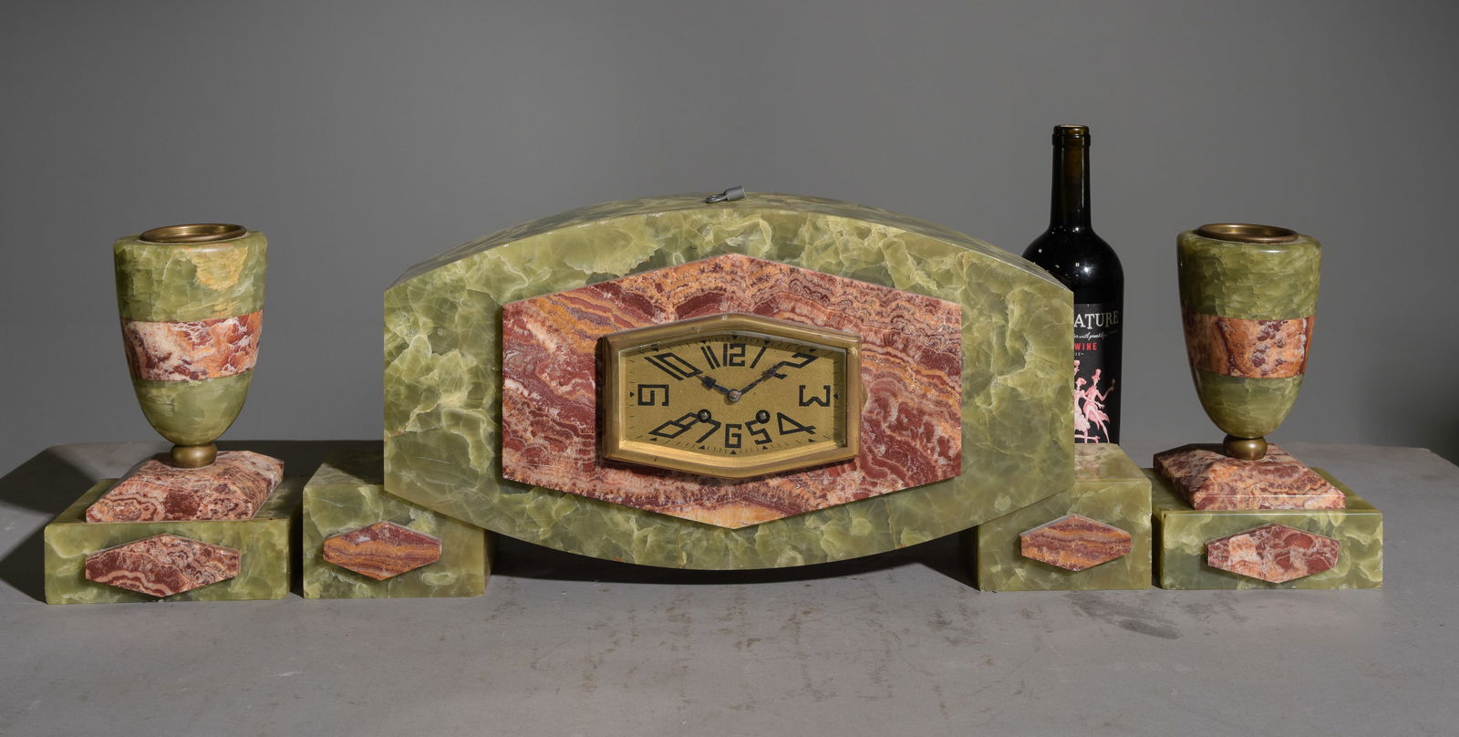 French Art Nouveau Style  Marble Clock with Garnitures (1 of 5)