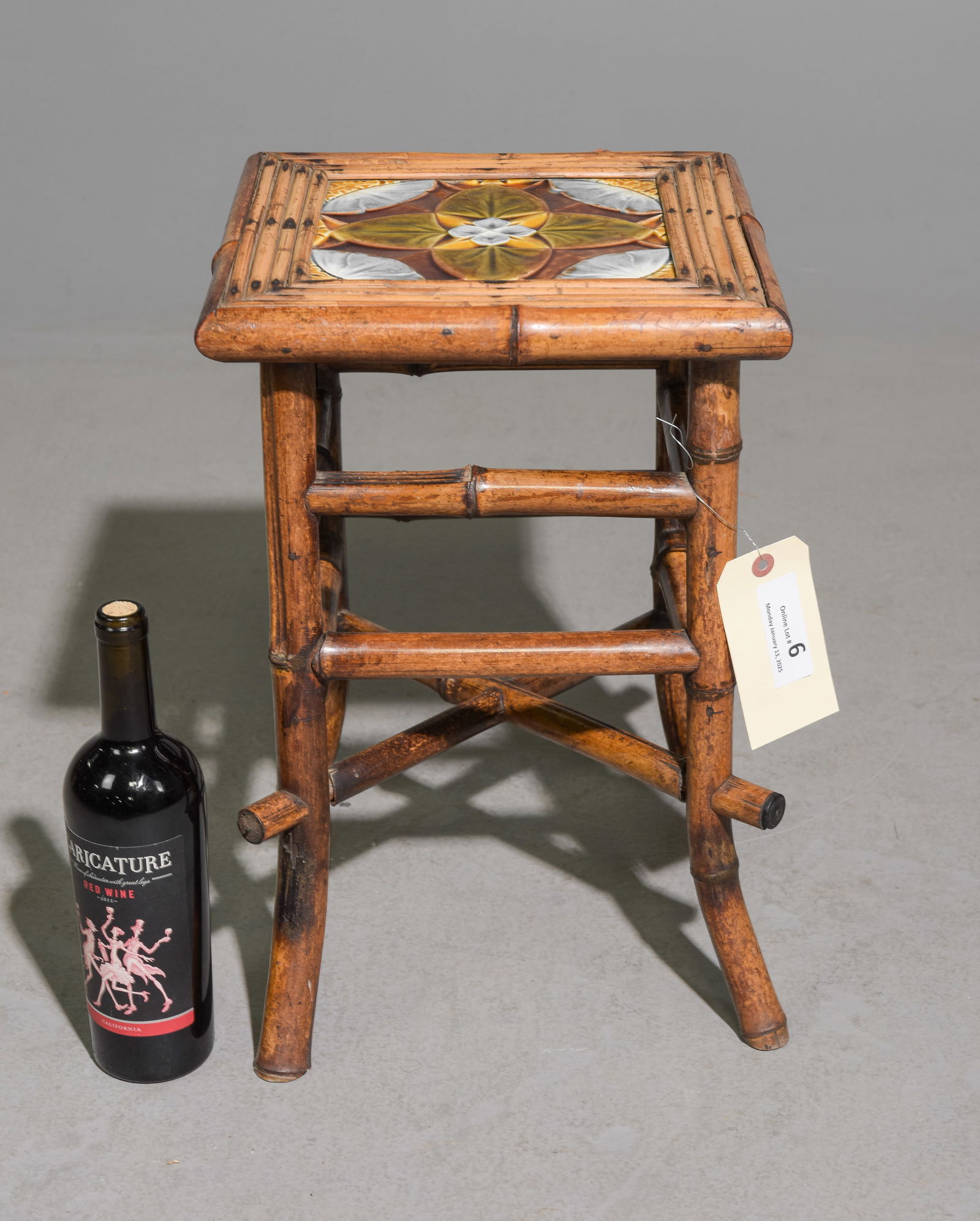 Bamboo Petite Occasional Tile Top Table / Plant Stand (1 of 3)