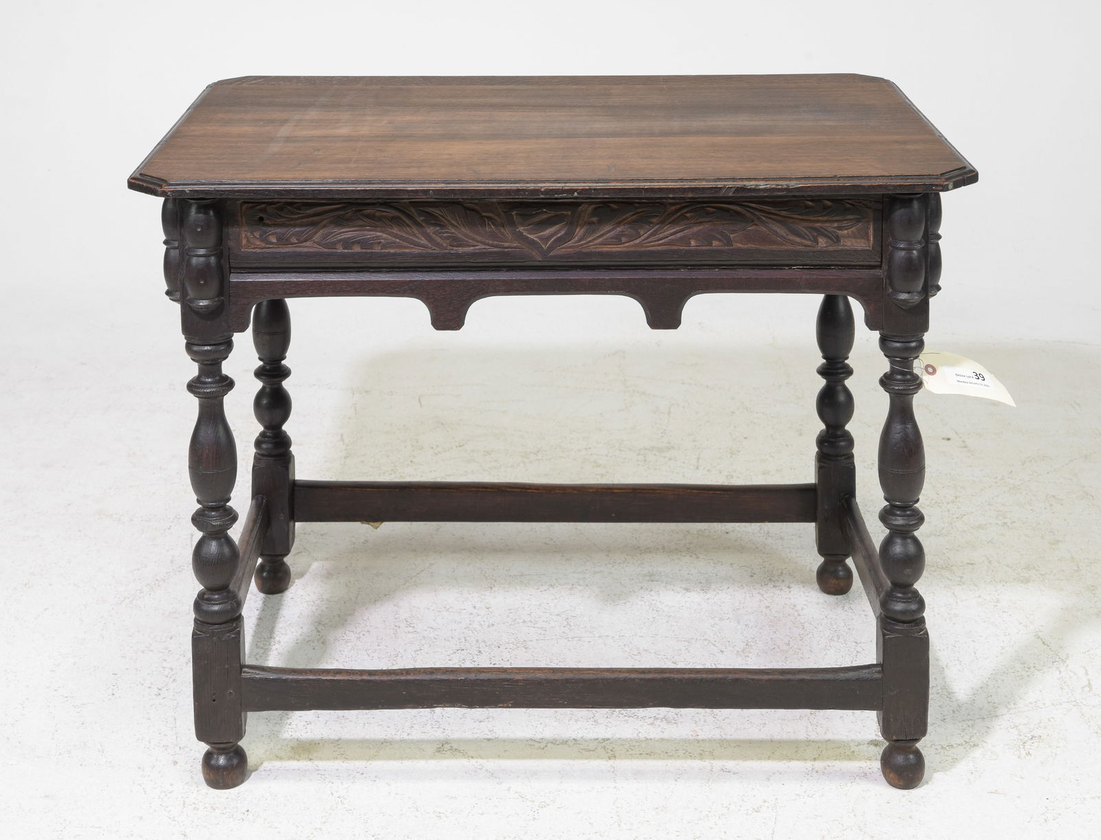 British Carved Oak Turned Leg Table c.1920's (1 of 3)