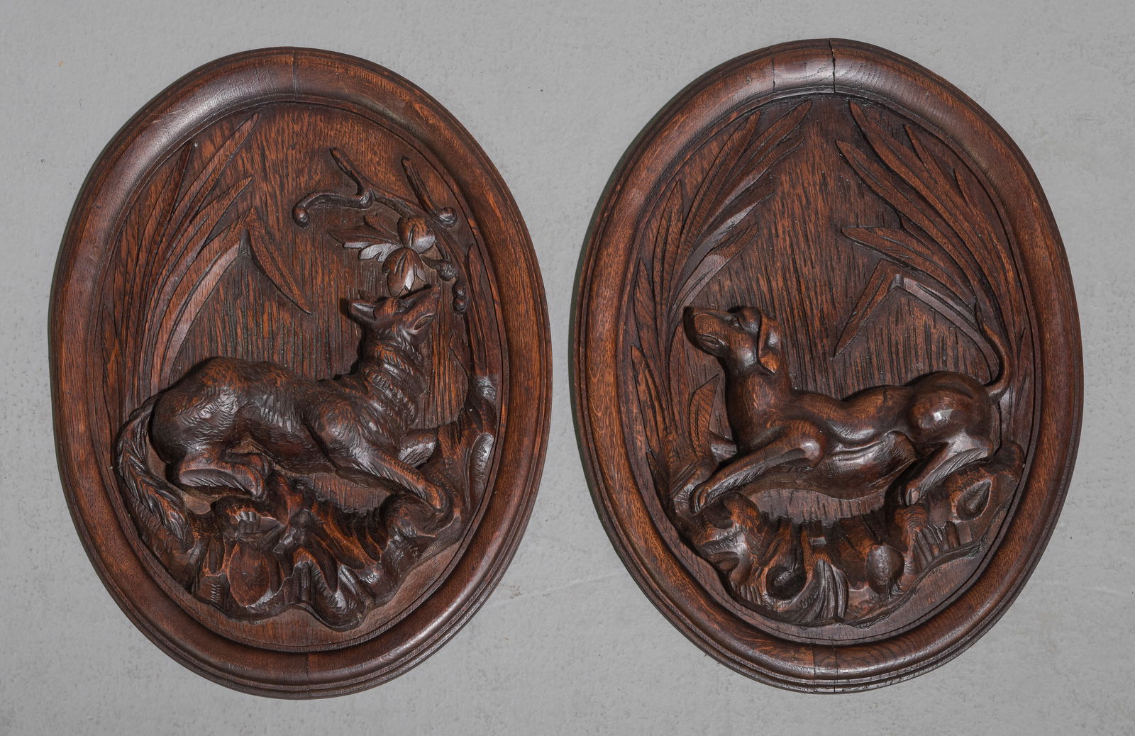 2 Black Forest Carved Oak Wall Plaques (1 of 4)