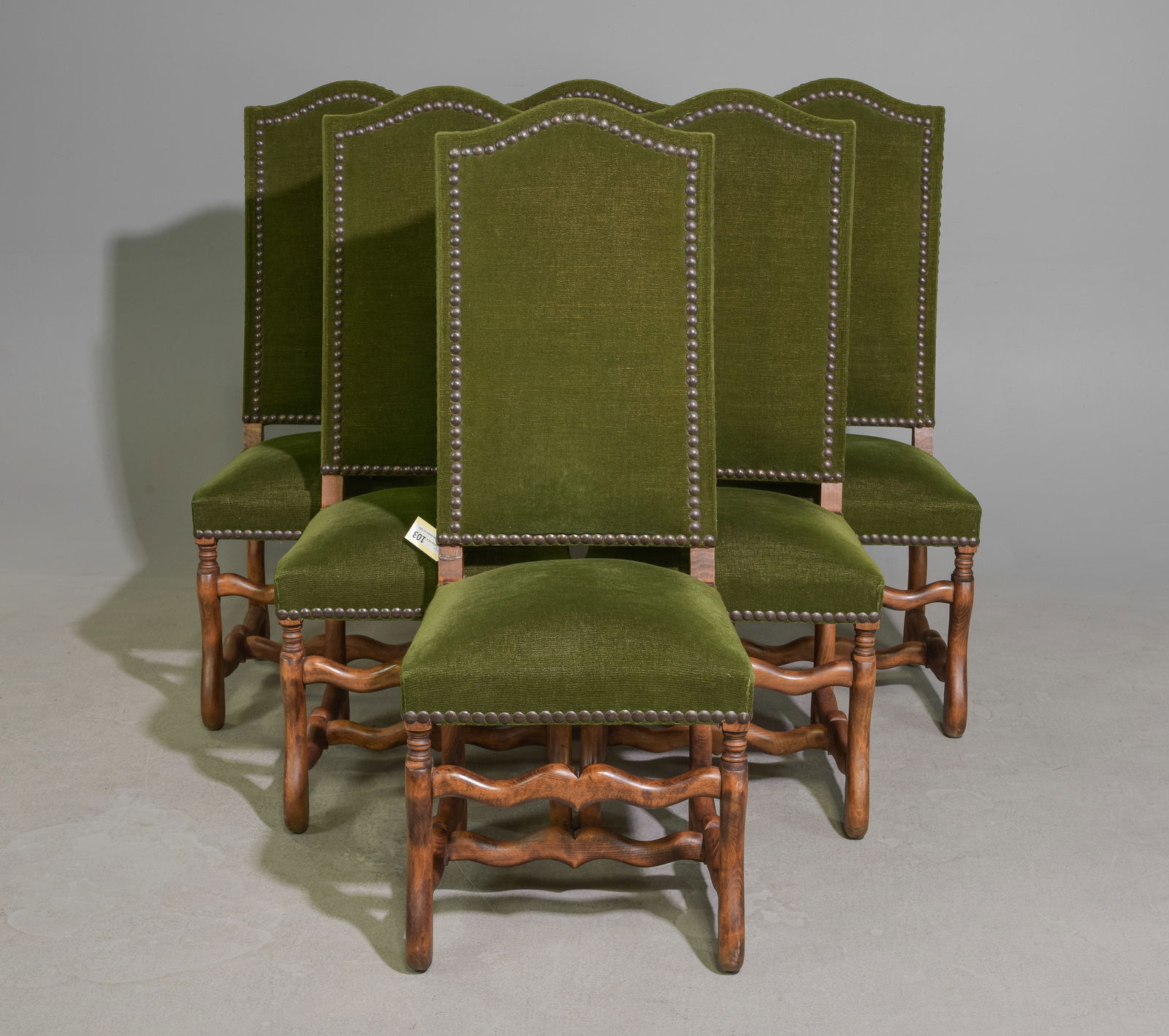 French Set of 6 Mouton Style Green Upholstered Chairs (1 of 4)