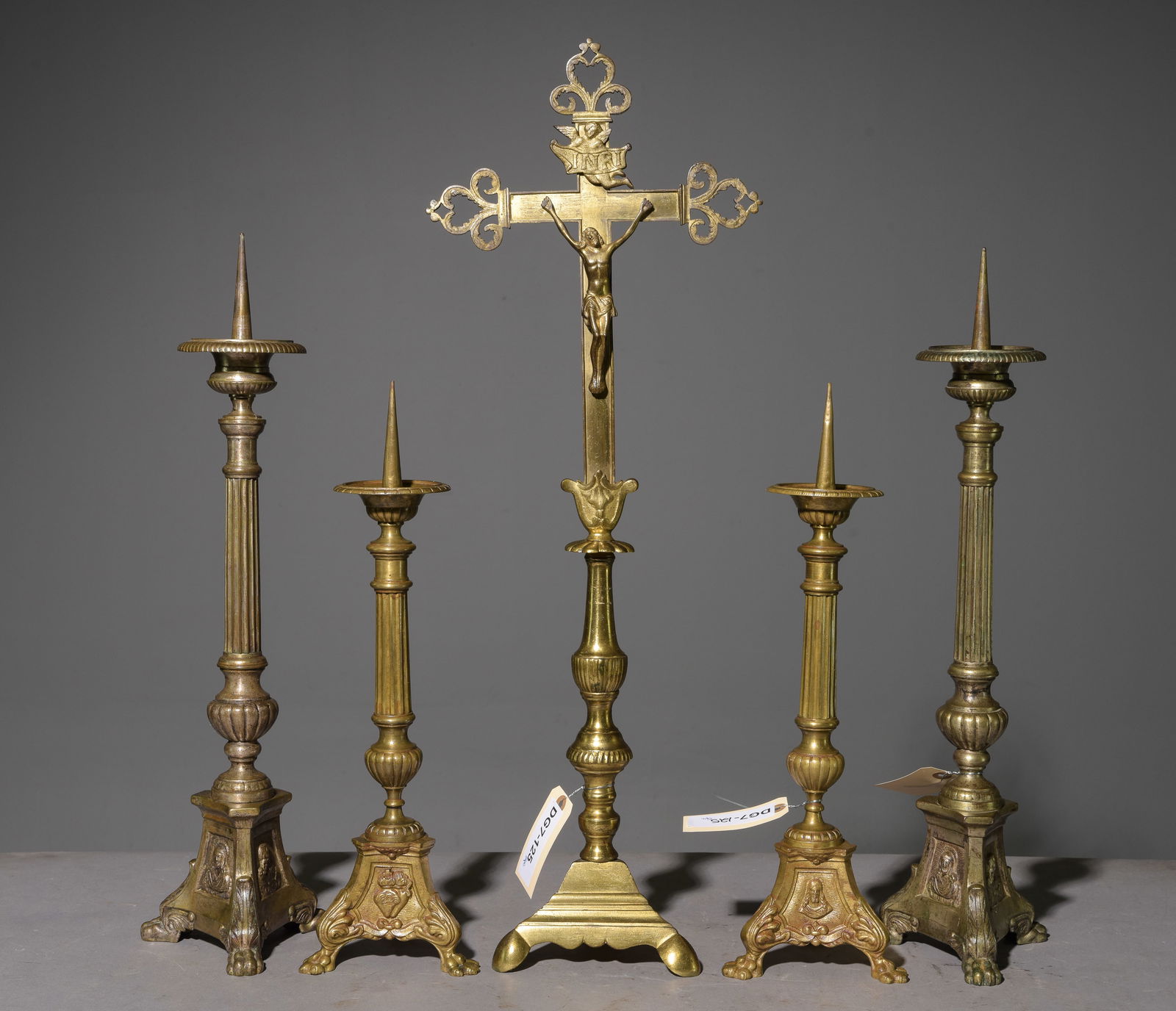 4 Assorted French Brass Candelabras & Crucifix (1 of 6)