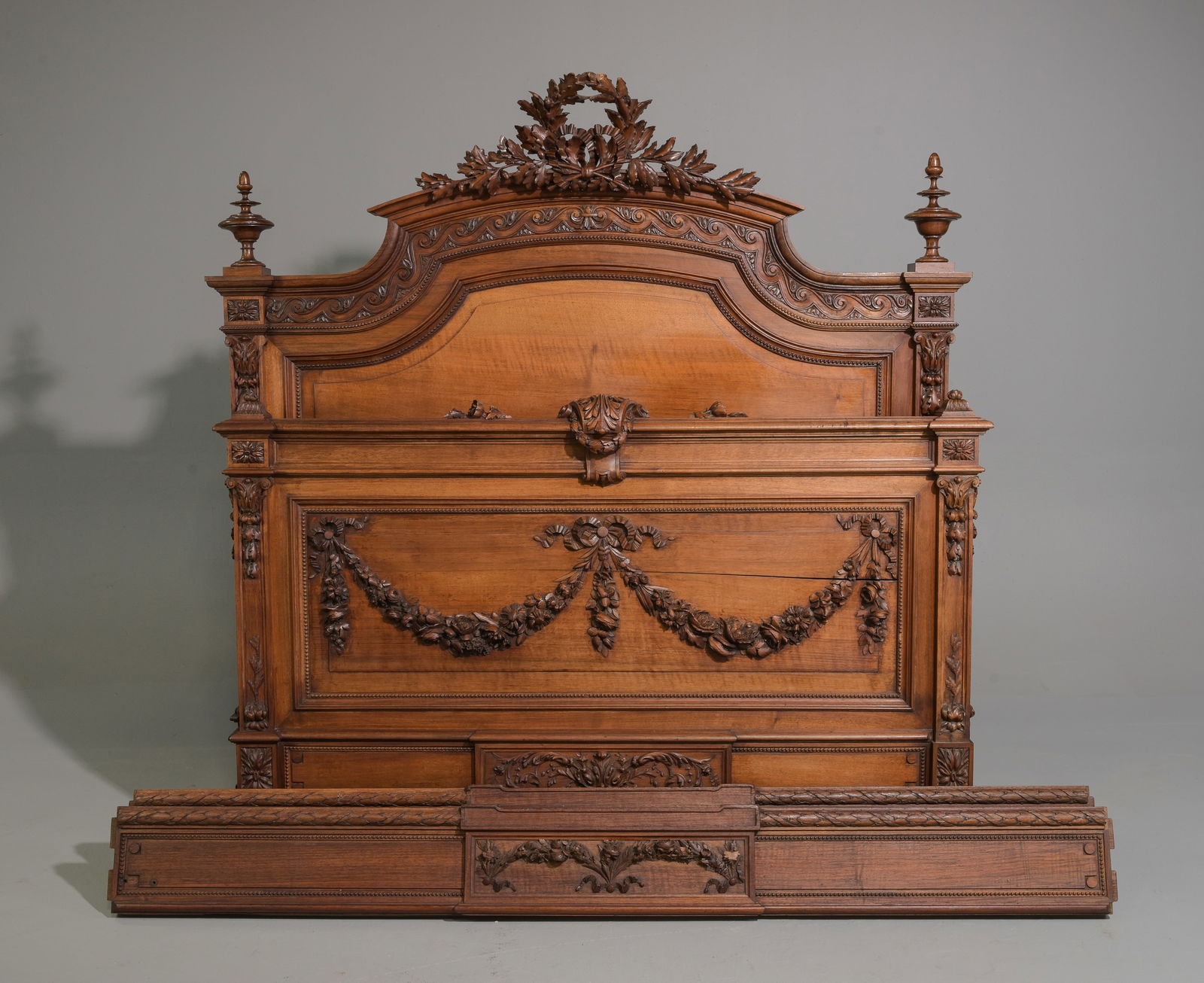 Louis XVI Style Carved Walnut Bed with Rails (1 of 7)