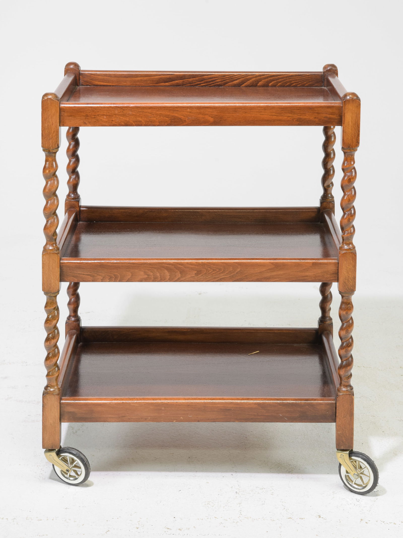 British Oak Barley Twist 3 Tier Trolley / Bar Cart (1 of 4)