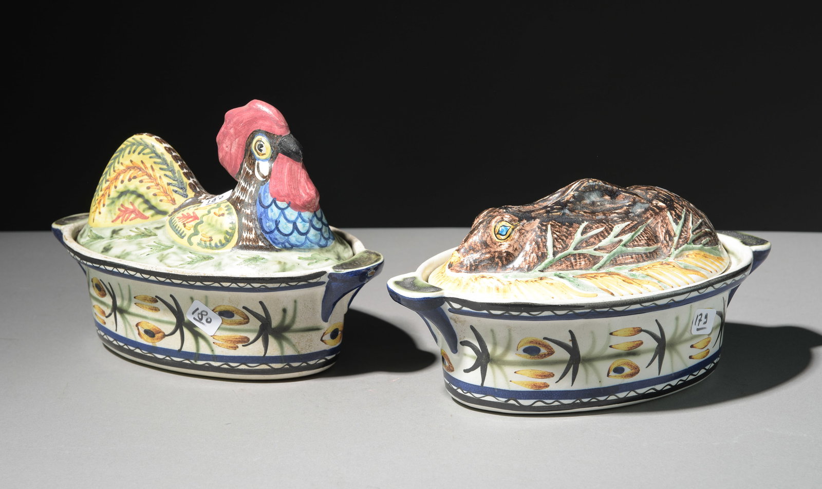 2 Keraluc Quimper Roasting Dishes: 2 Keraluc Quimper Roasting Dishes - 7 inches tall x 10 x 6