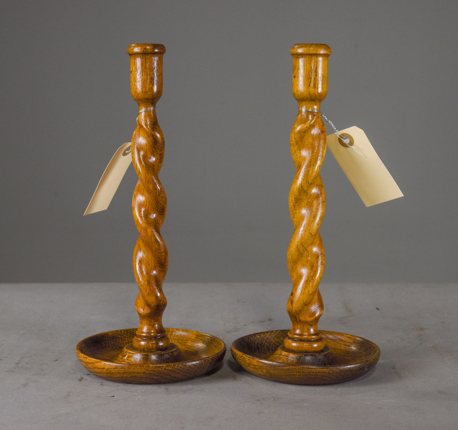 Pair of Barley Twist Oak Candlesticks #2: Pair of Barley Twist Oak Candlesticks - 11.5 in tall x 5 inch diameter each